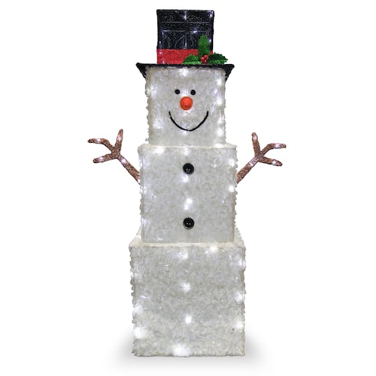 42" Glitter Square Snowman, White LED Lights By National Tree Company | 20" x 14" x 42" | Michaels®